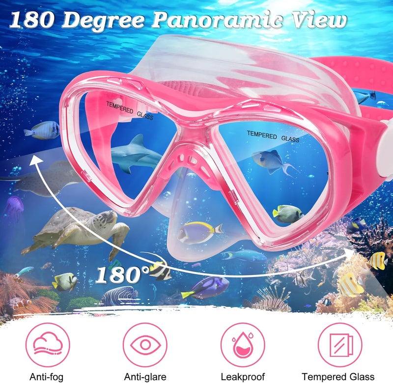 ACQCES Kids Snorkel Set Dry Top Snorkeling Gear for Kids Youth Boys Girls Junior Age 5-15,Tempered Glass Swimming Diving Mask and Snorkel Set 180 Degree Panoramic View - Image 3
